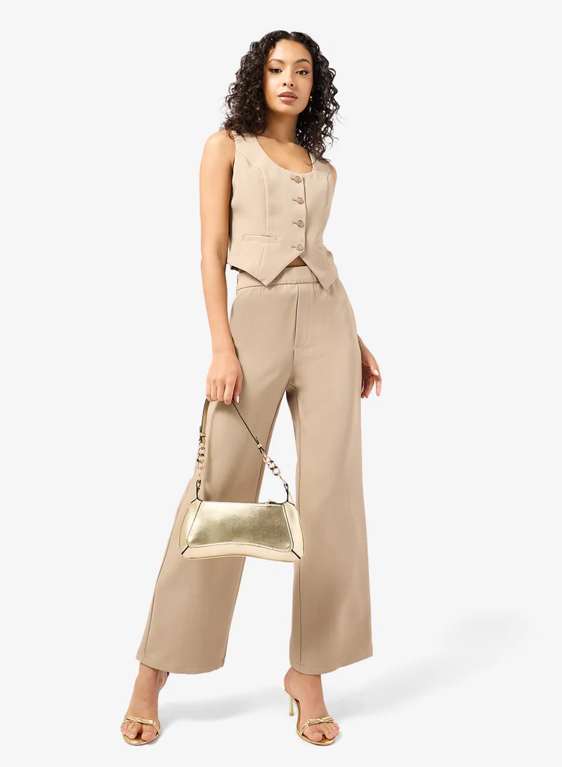 Ginger  Button Up Vest & Straight Fit Pant Coord Set for Women | Best Price UAE